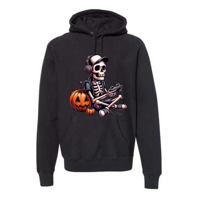 Funny Skeleton Playing Video Game Halloween Gamer Premium Hoodie