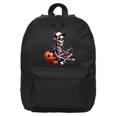 Funny Skeleton Playing Video Game Halloween Gamer 16 in Basic Backpack