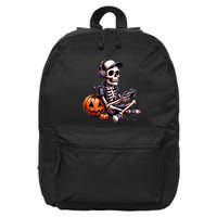 Funny Skeleton Playing Video Game Halloween Gamer 16 in Basic Backpack