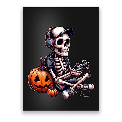 Funny Skeleton Playing Video Game Halloween Gamer Poster