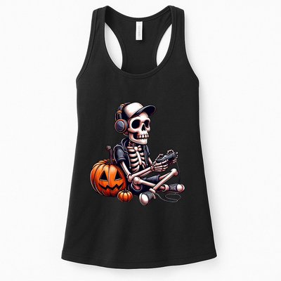 Funny Skeleton Playing Video Game Halloween Gamer Womens Tank Top