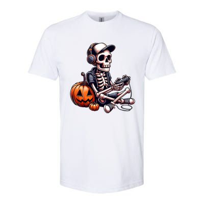 Funny Skeleton Playing Video Game Halloween Gamer Softstyle CVC T-Shirt