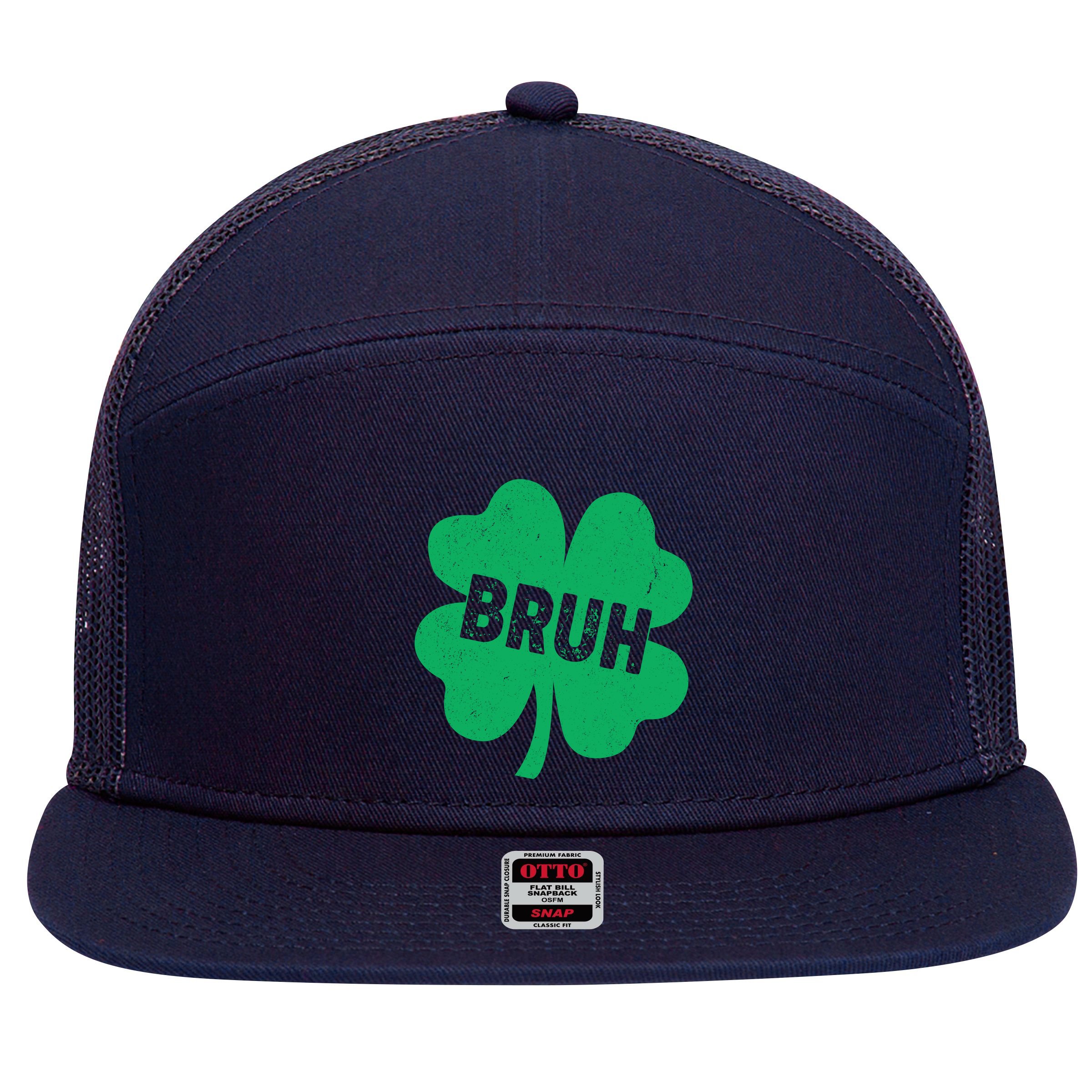 Funny St Patricks Day Bruh Lucky Shamrock Clover 7 Panel Mesh Trucker Snapback Hat