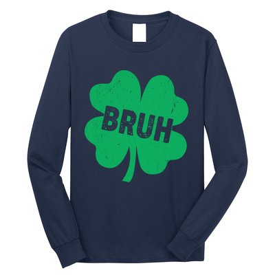 Funny St Patricks Day Bruh Lucky Shamrock Clover Long Sleeve Shirt