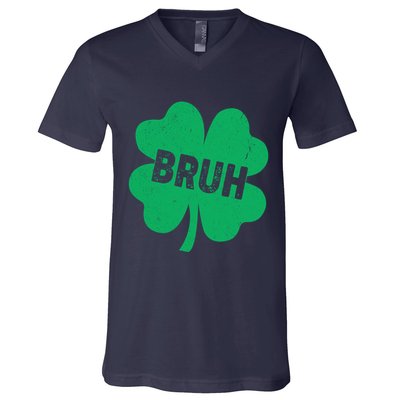 Funny St Patricks Day Bruh Lucky Shamrock Clover V-Neck T-Shirt