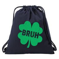 Funny St Patricks Day Bruh Lucky Shamrock Clover Drawstring Bag