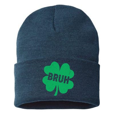 Funny St Patricks Day Bruh Lucky Shamrock Clover Sustainable Knit Beanie