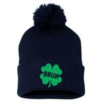 Funny St Patricks Day Bruh Lucky Shamrock Clover Pom Pom 12in Knit Beanie