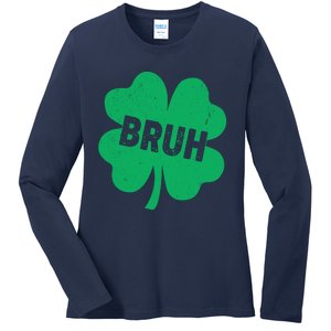 Funny St Patricks Day Bruh Lucky Shamrock Clover Ladies Long Sleeve Shirt