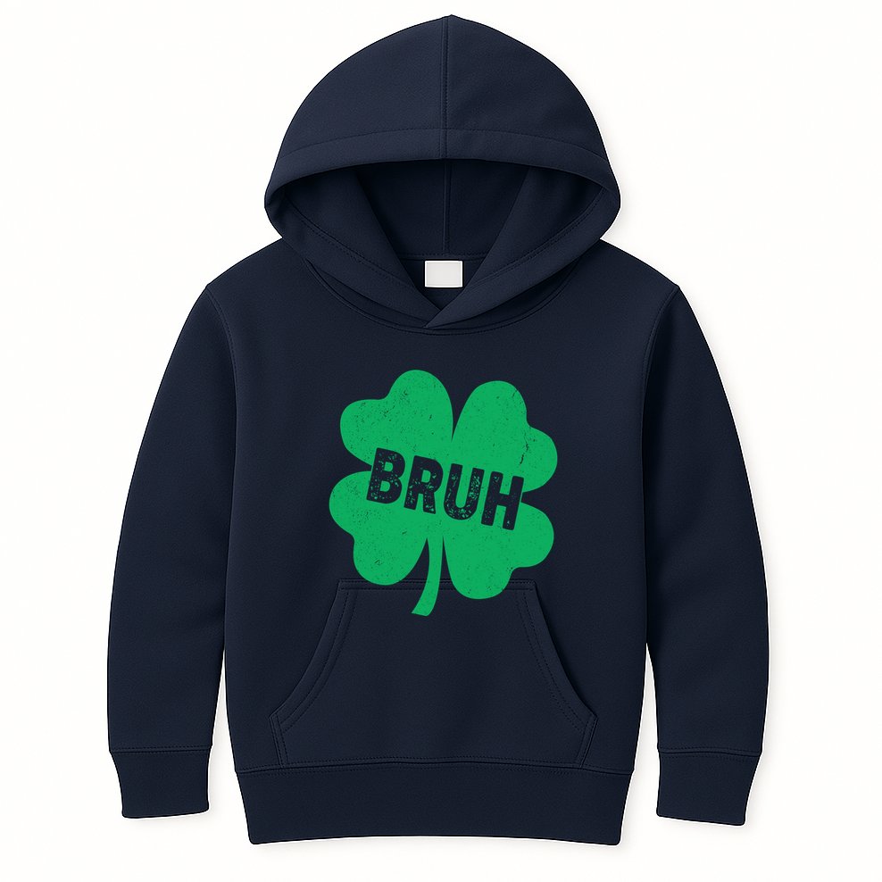 Funny St Patricks Day Bruh Lucky Shamrock Clover Kids Hoodie