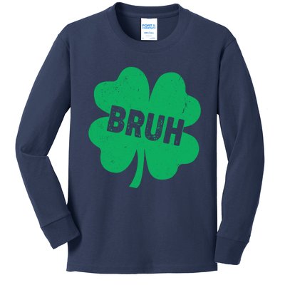 Funny St Patricks Day Bruh Lucky Shamrock Clover Kids Long Sleeve Shirt