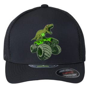 Funny St Patrick's Day Lucky Trex Dinosaur Riding Monster Truck Flexfit Unipanel Trucker Cap