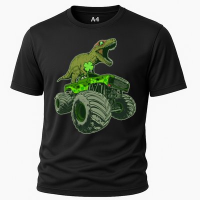 Funny St Patrick's Day Lucky Trex Dinosaur Riding Monster Truck Performance Shirt