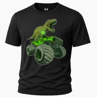 Funny St Patrick's Day Lucky Trex Dinosaur Riding Monster Truck Cooling Performance Crew T-Shirt