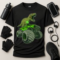 Funny St Patrick's Day Lucky Trex Dinosaur Riding Monster Truck Cooling Performance Crew T-Shirt