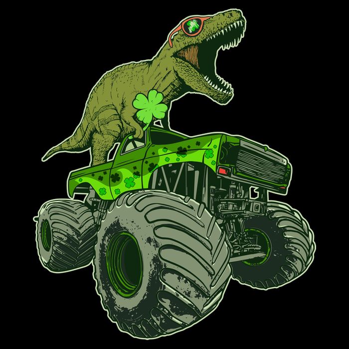 Funny St Patrick's Day Lucky Trex Dinosaur Riding Monster Truck Cooling Performance Crew T-Shirt