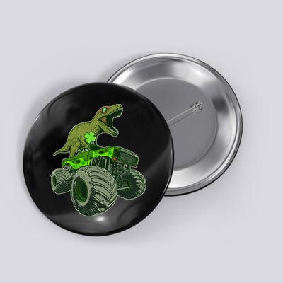 Funny St Patrick's Day Lucky Trex Dinosaur Riding Monster Truck Button