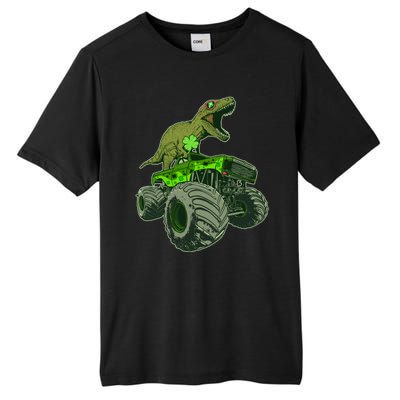 Funny St Patrick's Day Lucky Trex Dinosaur Riding Monster Truck Tall Fusion ChromaSoft Performance T-Shirt