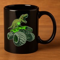 Funny St Patrick's Day Lucky Trex Dinosaur Riding Monster Truck 11oz C Handle Ceramic Mug