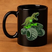 Funny St Patrick's Day Lucky Trex Dinosaur Riding Monster Truck 11oz C Handle Ceramic Mug