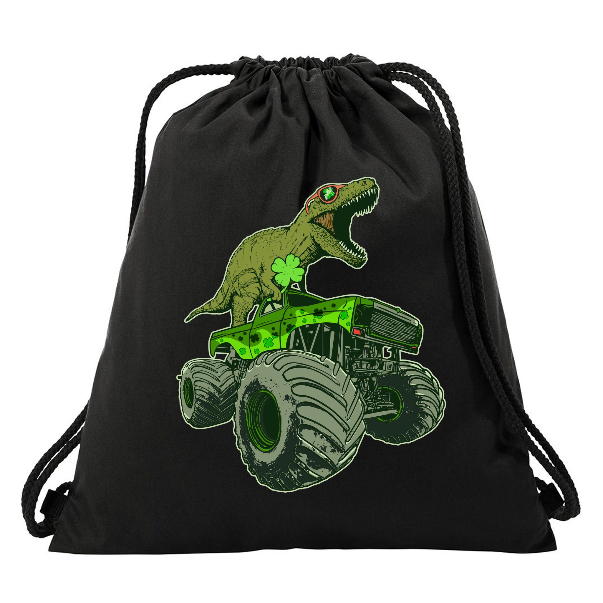 Funny St Patrick's Day Lucky Trex Dinosaur Riding Monster Truck Drawstring Bag
