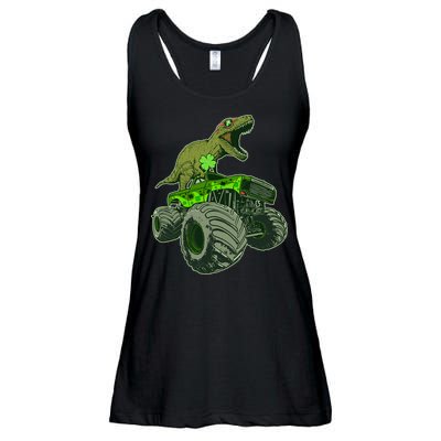 Funny St Patrick's Day Lucky Trex Dinosaur Riding Monster Truck Ladies Essential Flowy Tank