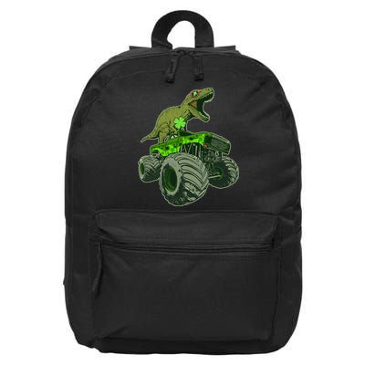 Funny St Patrick's Day Lucky Trex Dinosaur Riding Monster Truck 16 in Basic Backpack