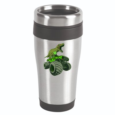 Funny St Patrick's Day Lucky Trex Dinosaur Riding Monster Truck 16oz Travel Tumbler