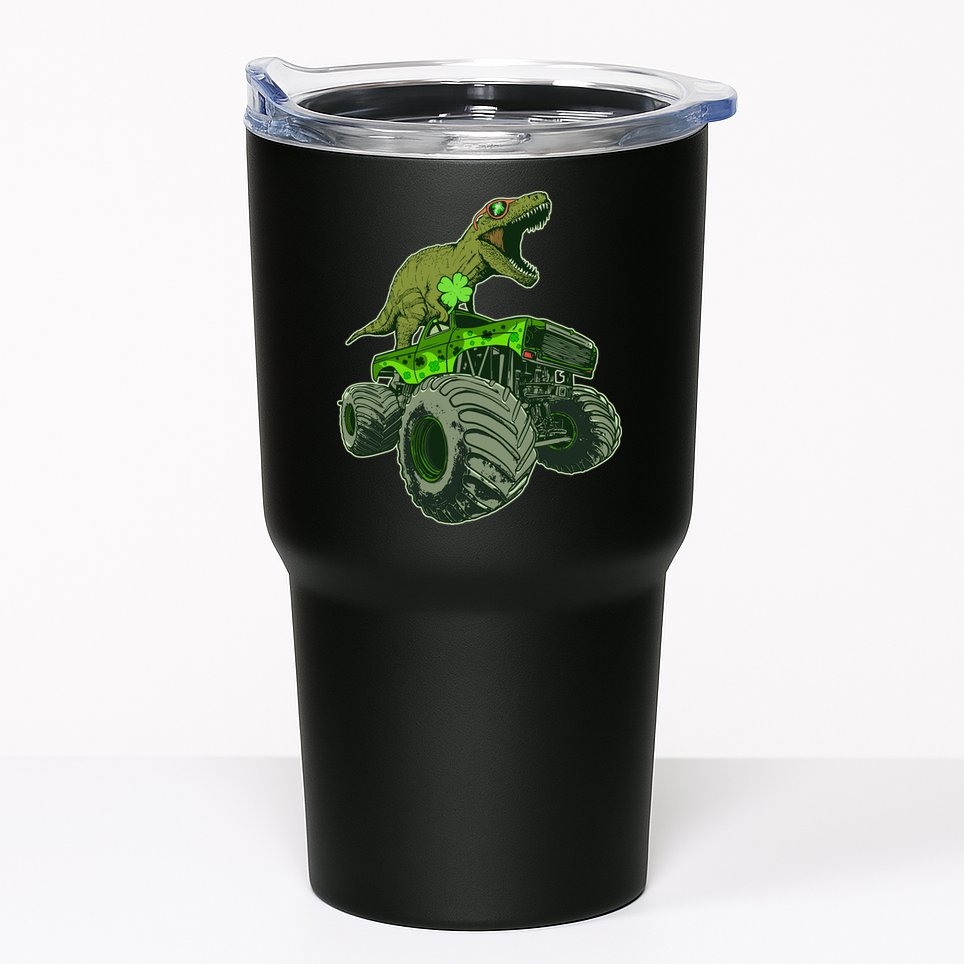 Funny St Patrick's Day Lucky Trex Dinosaur Riding Monster Truck Tumbler