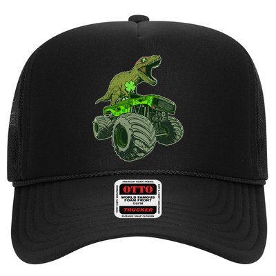 Funny St Patrick's Day Lucky Trex Dinosaur Riding Monster Truck Trucker Hat