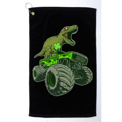 Funny St Patrick's Day Lucky Trex Dinosaur Riding Monster Truck Golf Towel
