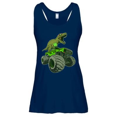 Funny St Patrick's Day Lucky Trex Dinosaur Riding Monster Truck Ladies Essential Flowy Tank