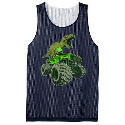 Funny St Patrick's Day Lucky Trex Dinosaur Riding Monster Truck Mesh Reversible Basketball Jersey Tank