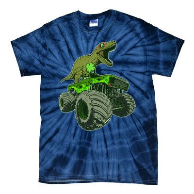 Funny St Patrick's Day Lucky Trex Dinosaur Riding Monster Truck Tie-Dye T-Shirt