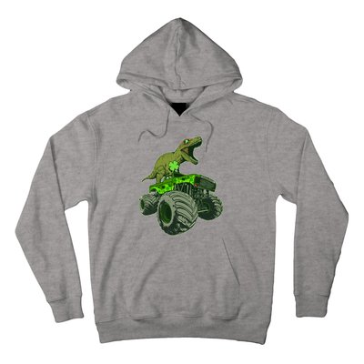 Funny St Patrick's Day Lucky Trex Dinosaur Riding Monster Truck Hoodie