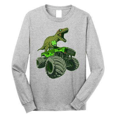 Funny St Patrick's Day Lucky Trex Dinosaur Riding Monster Truck Long Sleeve Shirt