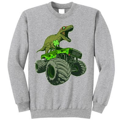 Funny St Patrick's Day Lucky Trex Dinosaur Riding Monster Truck Sweatshirt