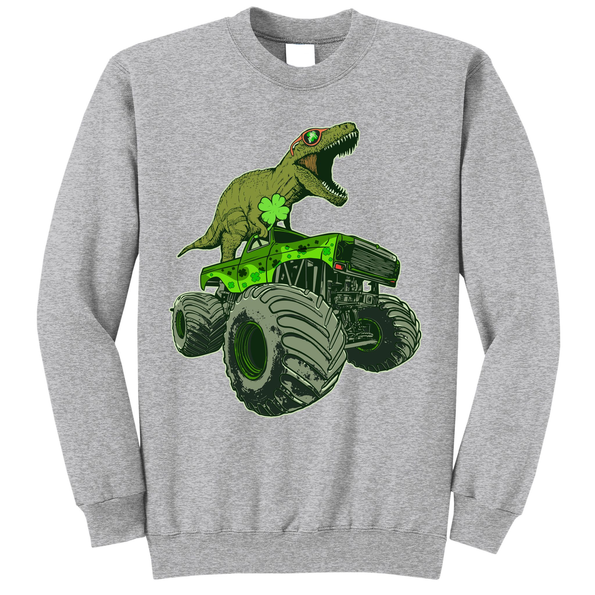 Funny St Patrick's Day Lucky Trex Dinosaur Riding Monster Truck Sweatshirt