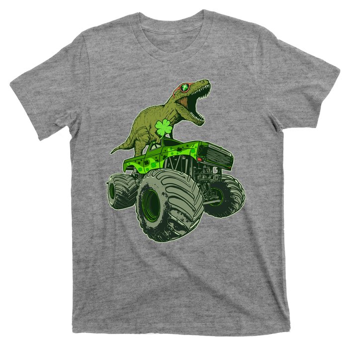 Funny St Patrick's Day Lucky Trex Dinosaur Riding Monster Truck T-Shirt