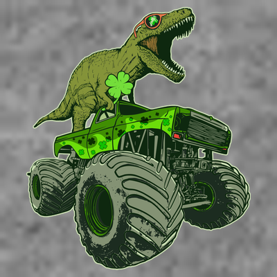 Funny St Patrick's Day Lucky Trex Dinosaur Riding Monster Truck T-Shirt