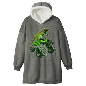 Funny St Patrick's Day Lucky Trex Dinosaur Riding Monster Truck Hooded Wearable Blanket