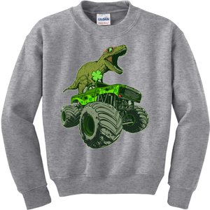 Funny St Patrick's Day Lucky Trex Dinosaur Riding Monster Truck Kids Sweatshirt