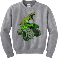 Funny St Patrick's Day Lucky Trex Dinosaur Riding Monster Truck Kids Sweatshirt