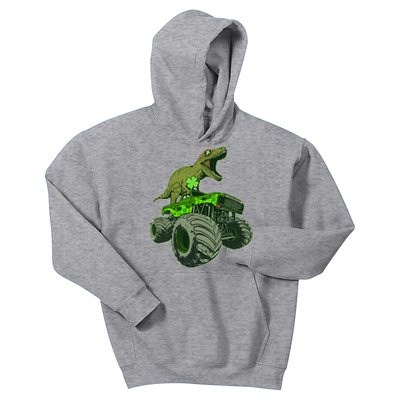 Funny St Patrick's Day Lucky Trex Dinosaur Riding Monster Truck Kids Hoodie