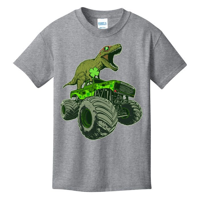 Funny St Patrick's Day Lucky Trex Dinosaur Riding Monster Truck Kids T-Shirt