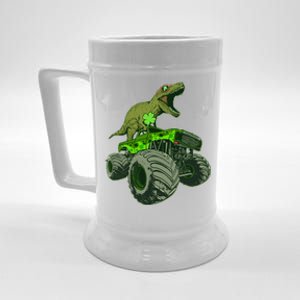 Funny St Patrick's Day Lucky Trex Dinosaur Riding Monster Truck Beer Stein