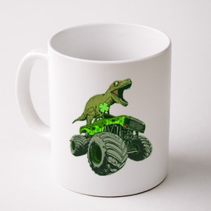 Funny St Patrick's Day Lucky Trex Dinosaur Riding Monster Truck Coffee Mug