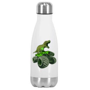 Funny St Patrick's Day Lucky Trex Dinosaur Riding Monster Truck Stainless Steel Insulated Water Bottle