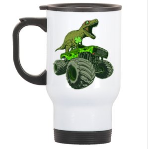 Funny St Patrick's Day Lucky Trex Dinosaur Riding Monster Truck Stainless Steel Travel Mug