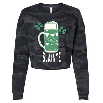 Funny St Patricks Day Shamrock Irish Beer Ing Slainte Gift Cropped Pullover Crew